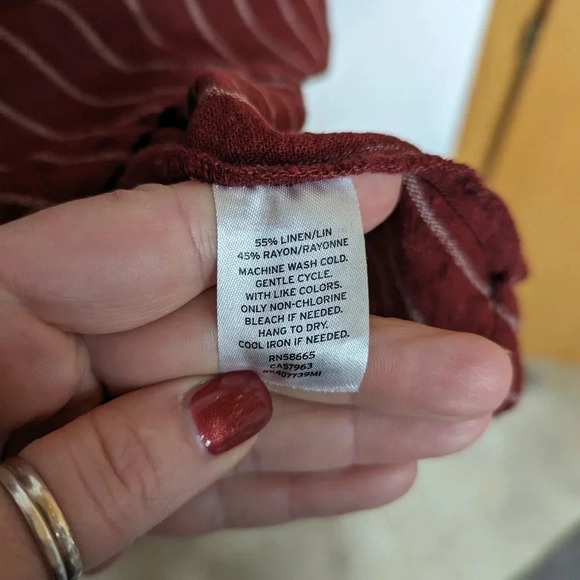 Susina linen blend burgundy striped dress with pockets women's size XS D24 - Picture 3 of 9